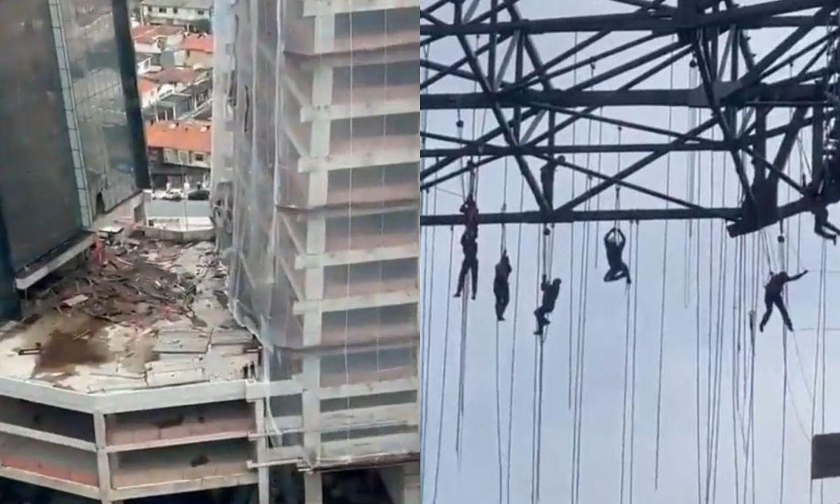 Brasil: colapsa un andamio y un grupo de obreros queda colgando de cuerdas
