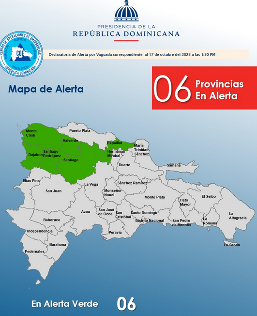 Coe Coloca Provincias En Alerta Verde