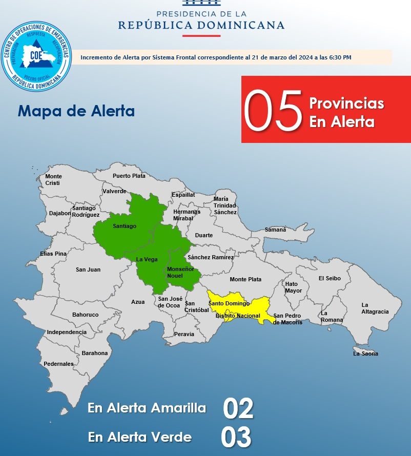 Cinco provincias en alerta por lluvias