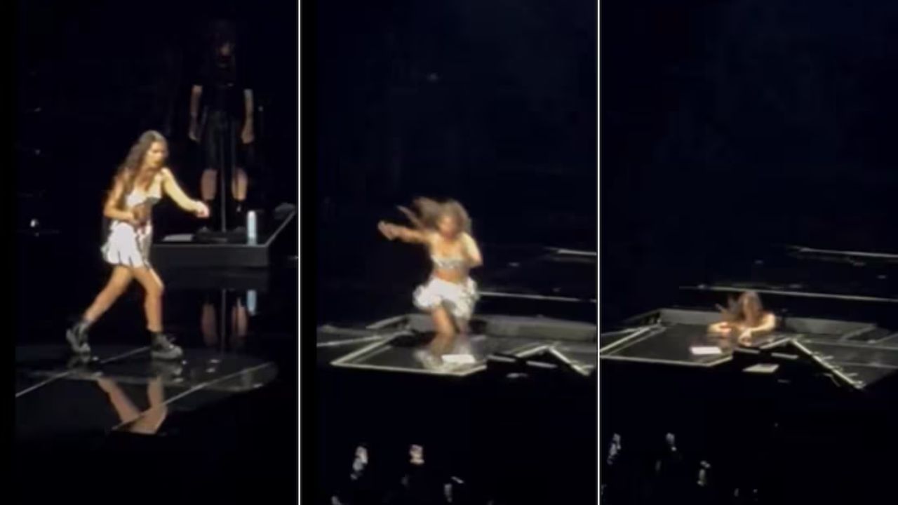 Olivia Rodrigo sufre aparatosa caída durante concierto, pero logra salvarse "en tablitas"