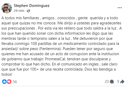 Desde Nueva Jersey, Stephen Domínguez responde: "Todo saldrá a la luz"