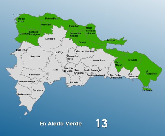 COE aumenta a 13 las provincias en estado de alerta verde