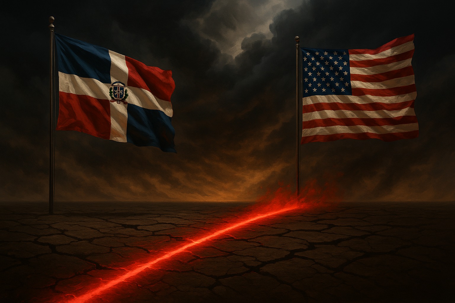 Banderas sobre fondo oscuro con línea roja