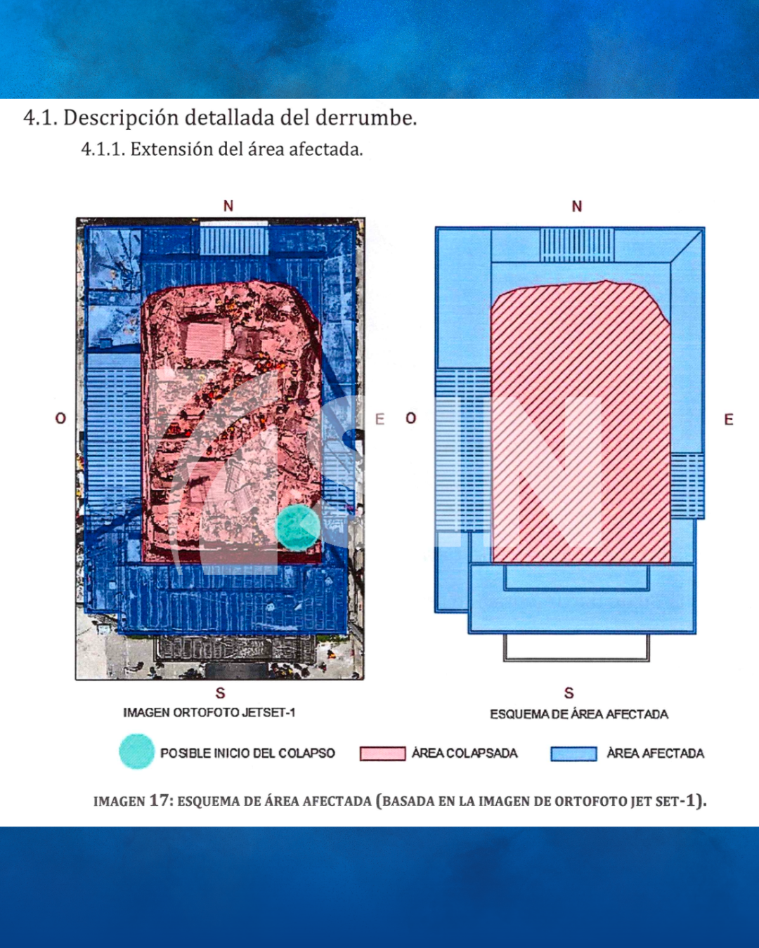 Esquema del área afectada por derrumbe.